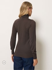 Long Tall Sally Brown Premium Merino Wool Roll Neck Jumper - Image 3 of 6