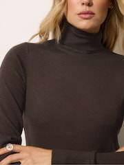 Long Tall Sally Brown Premium Merino Wool Roll Neck Jumper - Image 4 of 6
