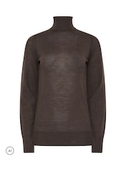 Long Tall Sally Brown Premium Merino Wool Roll Neck Jumper - Image 5 of 6