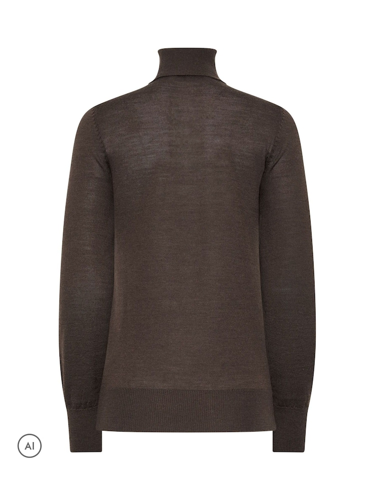 Long Tall Sally Brown Premium Merino Wool Roll Neck Jumper - Image 6 of 6