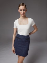 LK Bennett Blue Charlee Cotton Blend Tweed Skirt - Image 1 of 3