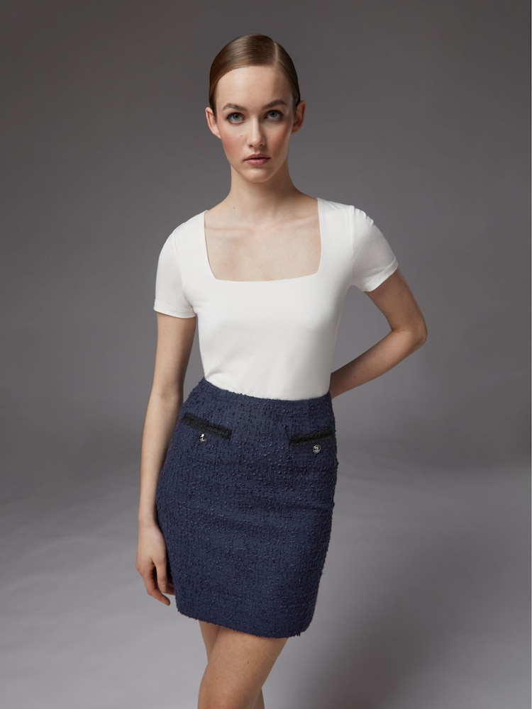LK Bennett Blue Charlee Cotton Blend Tweed Skirt - Image 1 of 3
