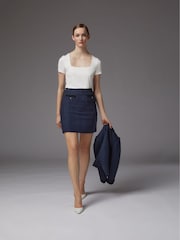 LK Bennett Blue Charlee Cotton Blend Tweed Skirt - Image 2 of 3