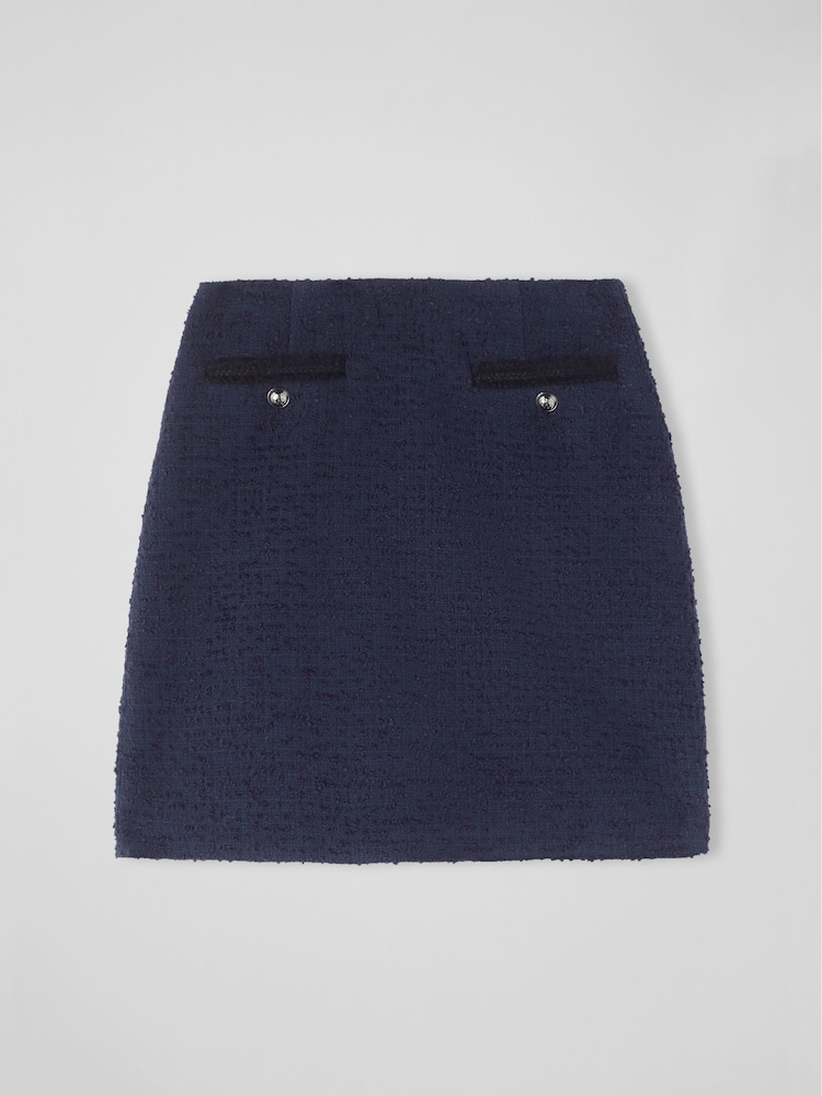 LK Bennett Blue Charlee Cotton Blend Tweed Skirt - Image 3 of 3