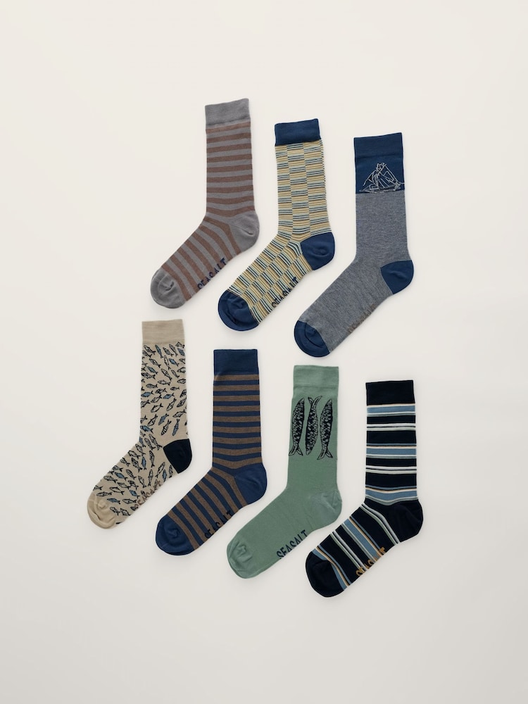 Seasalt Cornwall Blue Gift Box of 7 Sailor Socks Creatures - Image 1 of 3