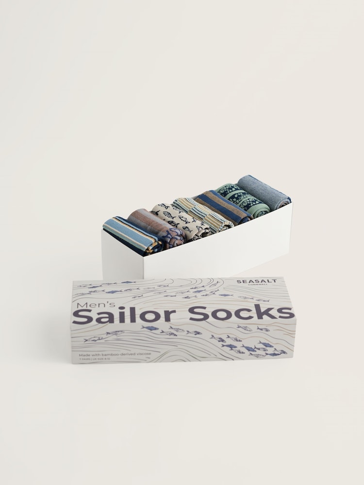 Seasalt Cornwall Blue Gift Box of 7 Sailor Socks Creatures - Image 2 of 3