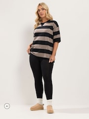 Yours Curve Brown Stripe Heavyweight T-Shirt - Image 2 of 6