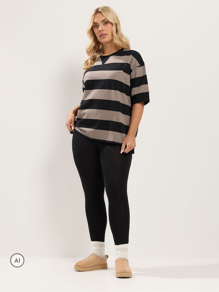 Yours Curve Brown Stripe Heavyweight T-Shirt - Image 2 of 6 Yours Curve Brown Stripe Heavyweight T-Shirt - Image 2 of 6