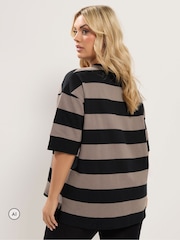 Yours Curve Brown Stripe Heavyweight T-Shirt - Image 3 of 6
