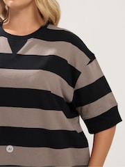 Yours Curve Brown Stripe Heavyweight T-Shirt - Image 4 of 6