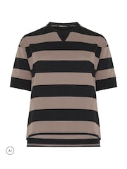 Yours Curve Brown Stripe Heavyweight T-Shirt - Image 5 of 6