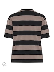 Yours Curve Brown Stripe Heavyweight T-Shirt - Image 6 of 6