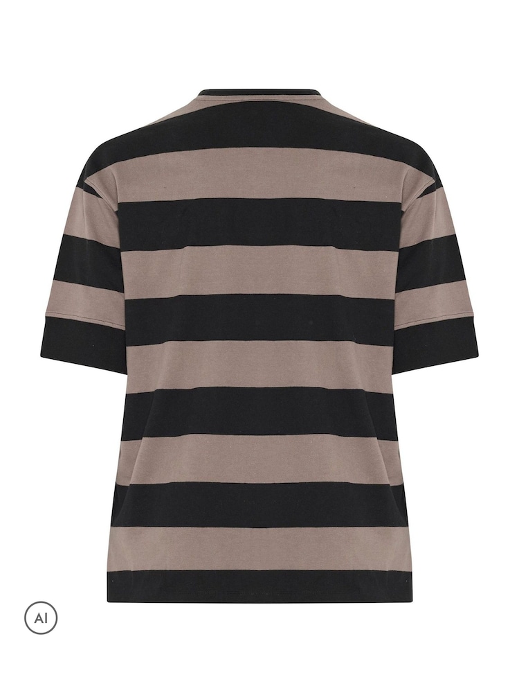 Yours Curve Brown Stripe Heavyweight T-Shirt - Image 6 of 6 Yours Curve Brown Stripe Heavyweight T-Shirt - Image 6 of 6
