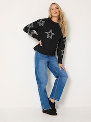 Long Tall Sally Black Star Tinsel Knitted Jumper - Image 1 of 6