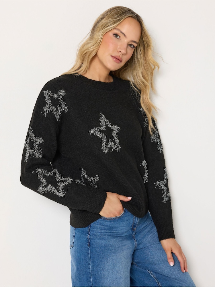 Long Tall Sally Black Star Tinsel Knitted Jumper - Image 2 of 6 Long Tall Sally Black Star Tinsel Knitted Jumper - Image 2 of 6
