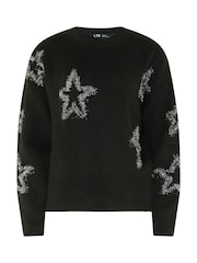 Long Tall Sally Black Star Tinsel Knitted Jumper - Image 5 of 6