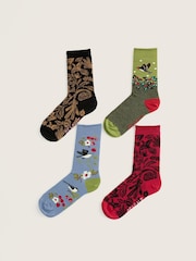 Seasalt Cornwall Natural Gift Box of 4 Arty Birds Socks - Image 1 of 3