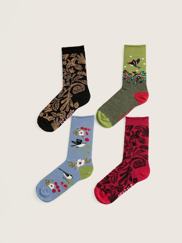 Seasalt Cornwall Natural Gift Box of 4 Arty Birds Socks - Image 1 of 3