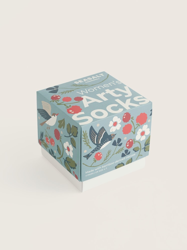Seasalt Cornwall Natural Gift Box of 4 Arty Birds Socks - Image 2 of 3