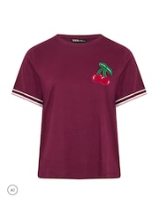 Yours Curve Red Varsity Bouclé T-Shirt - Image 5 of 6