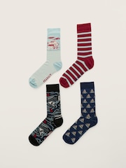 Seasalt Cornwall Green Arty Socks Boat Gift Box of 4 - Image 1 of 3