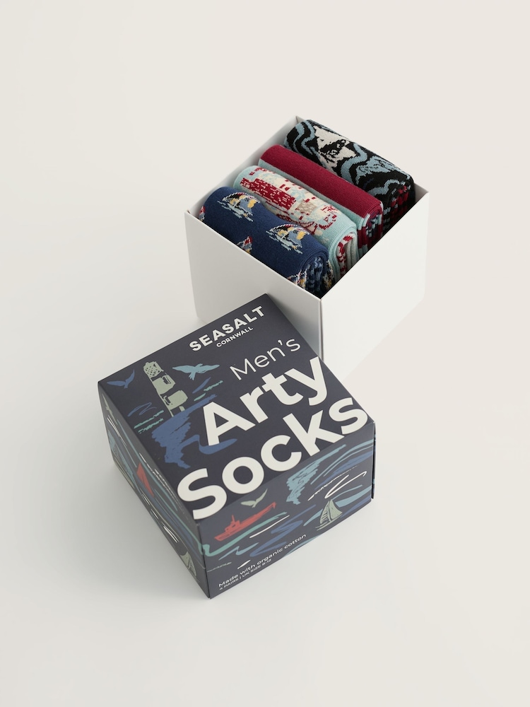 Seasalt Cornwall Green Arty Socks Boat Gift Box of 4 - Image 2 of 3 Seasalt Cornwall Green Arty Socks Boat Gift Box of 4 - Image 2 of 3