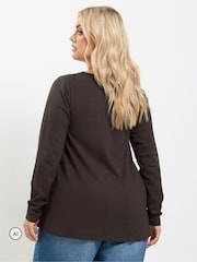 Yours Curve Brown Square Neck Pearl Trim Long T-Shirt - Image 3 of 6