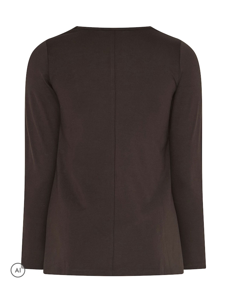 Yours Curve Brown Square Neck Pearl Trim Long T-Shirt - Image 6 of 6 Yours Curve Brown Square Neck Pearl Trim Long T-Shirt - Image 6 of 6