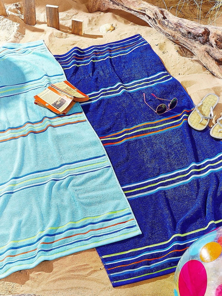 Catherine Lansfield Set of 2 Blue Rainbow Jaquard Beach Towels - Image 1 of 3