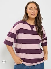 Yours Curve Purple Stripe Heavyweight T-Shirt - Image 1 of 7