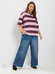 Yours Curve Purple Stripe Heavyweight T-Shirt - Image 2 of 7