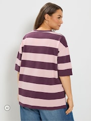 Yours Curve Purple Stripe Heavyweight T-Shirt - Image 3 of 7