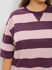 Yours Curve Purple Stripe Heavyweight T-Shirt - Image 5 of 7