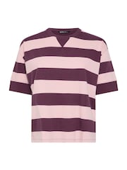 Yours Curve Purple Stripe Heavyweight T-Shirt - Image 6 of 7