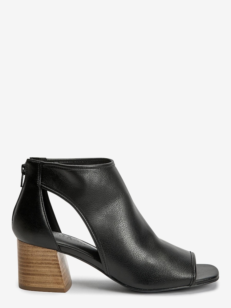 Black Stacked Heel Next Forever Comfort® Low Cut-Out Shoe Boots - Image 2 of 4 Black Stacked Heel Next Forever Comfort® Low Cut-Out Shoe Boots - Image 2 of 4