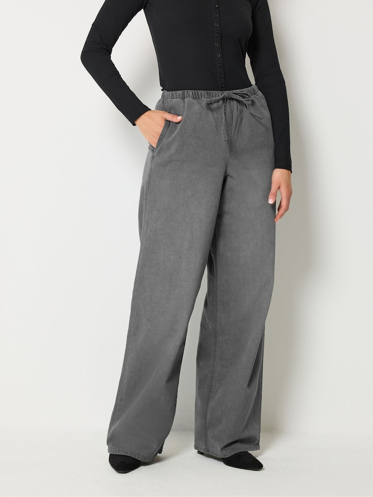 Long Tall Sally Grey Wide Leg Pull On Jeans - Image 2 of 6 Long Tall Sally Grey Wide Leg Pull On Jeans - Image 2 of 6