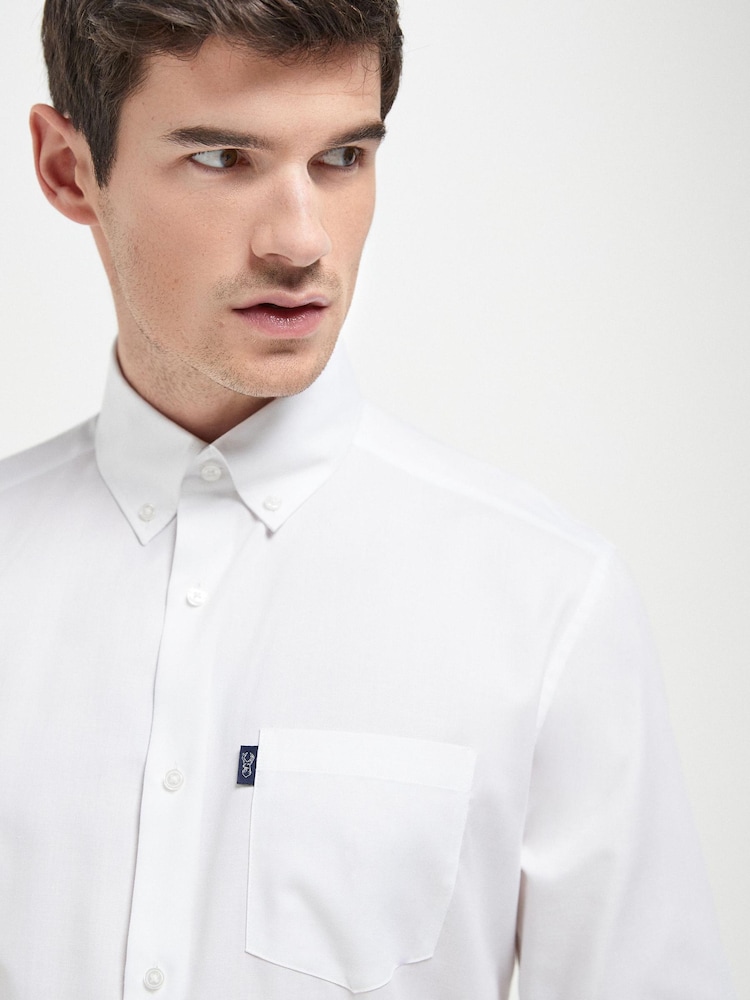 White Regular Fit Easy Iron Button Down Oxford Shirt - Image 3 of 6