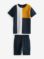 Yellow/ Navy Colourblock Shorts and T-Shirt Set (3-16yrs) - Image 1 of 3