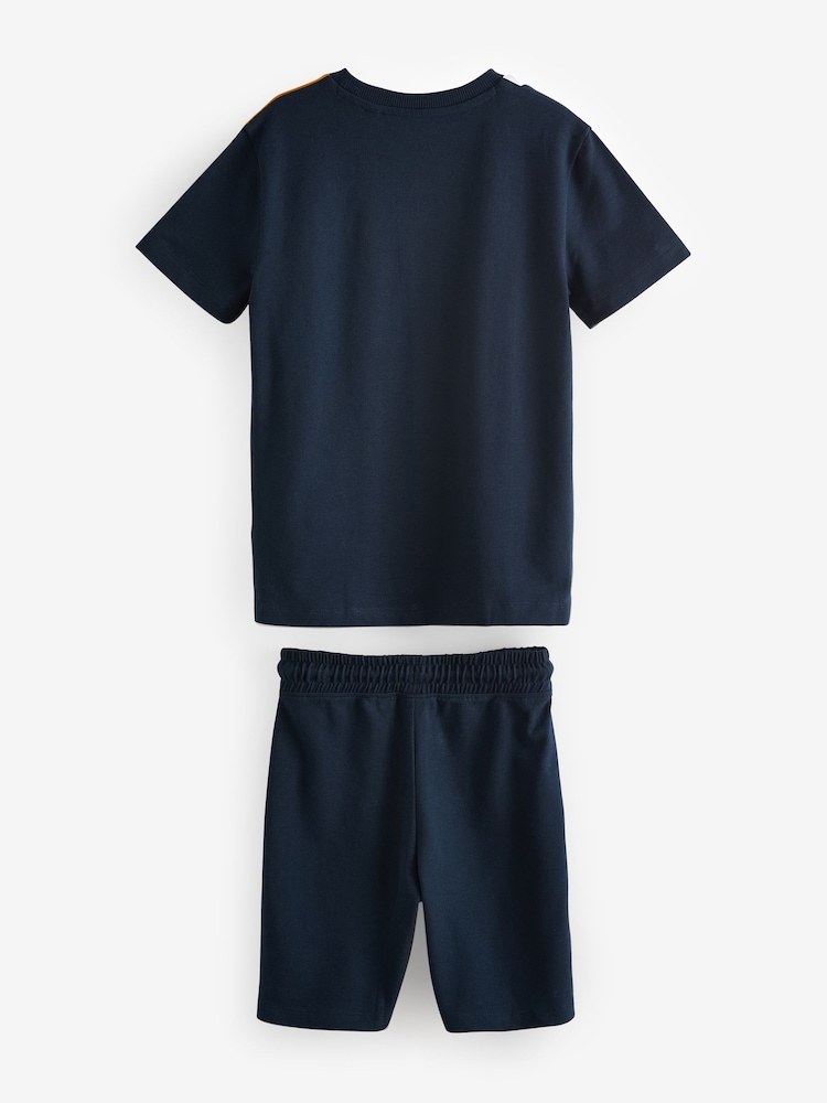 Yellow/ Navy Colourblock Shorts and T-Shirt Set (3-16yrs) - Image 2 of 3