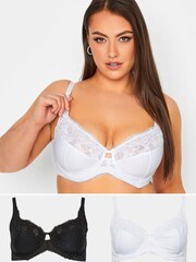 Yours Curve Black Lace Non-Padded Underwired Bras 2 Packs - Image 1 of 4