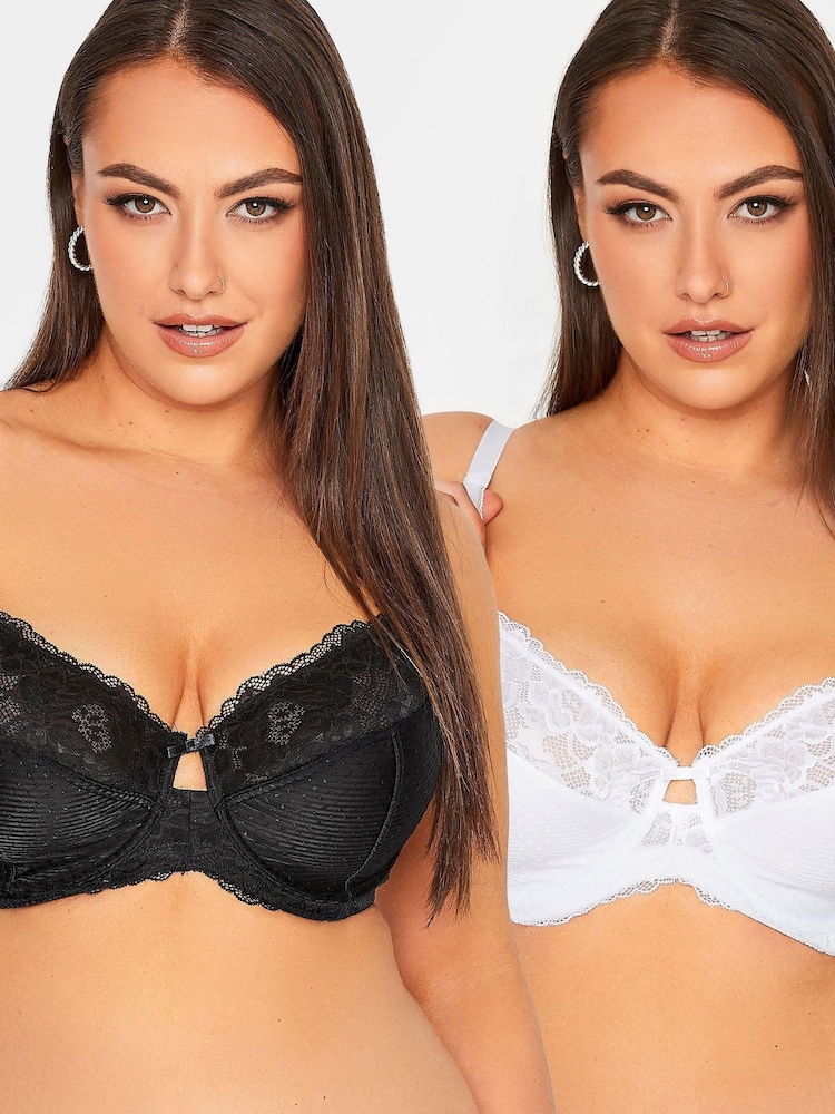 Yours Curve Black Lace Non-Padded Underwired Bras 2 Packs - Image 2 of 4