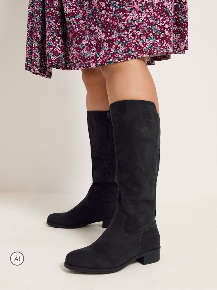 Yours Curve Blue Wide Fit Stretch Knee High Boots - Image 1 of 5