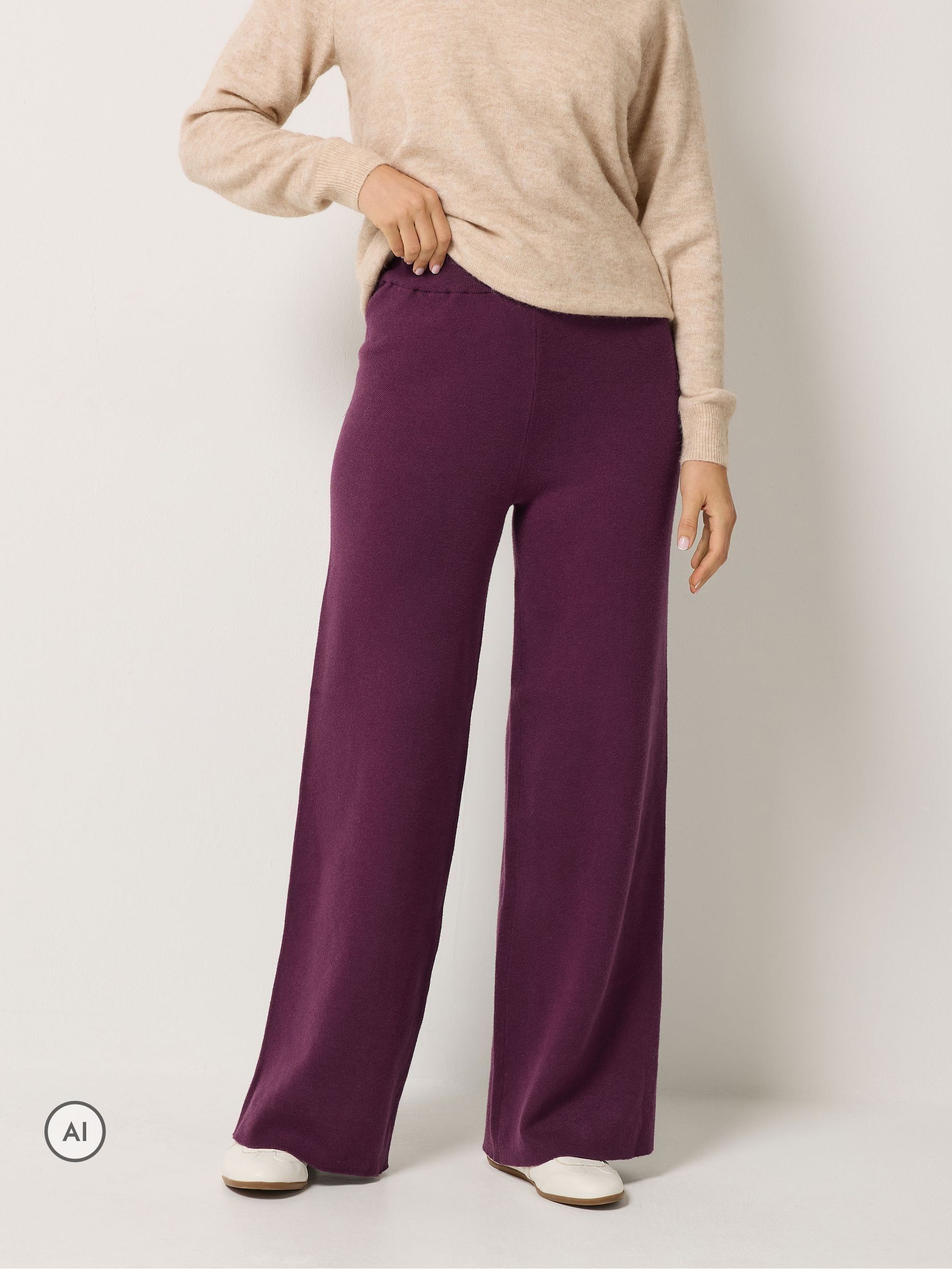 Long Tall Sally Women's Burgundy Tall Knitted Wide Leg Trousers In | Size: 8-10 - Image 2