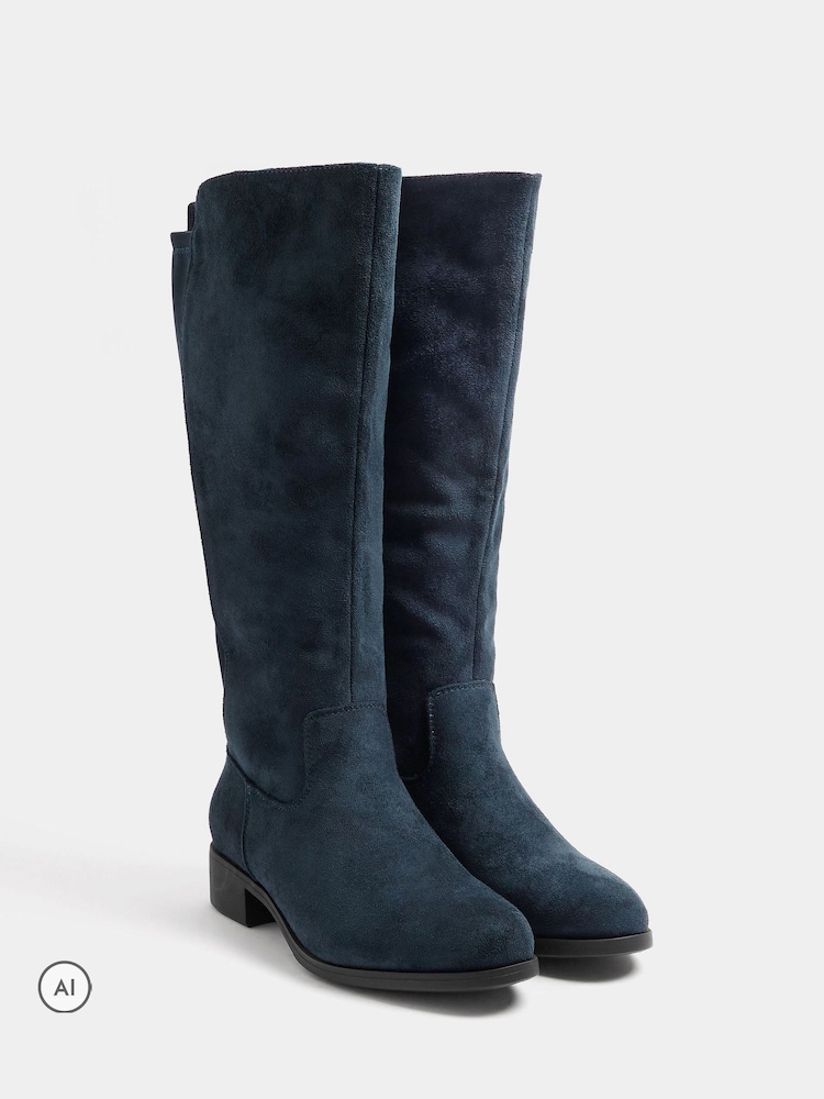 Yours Curve Blue Extra Wide Fit Stretch Knee High Boots - Image 2 of 5 Yours Curve Blue Extra Wide Fit Stretch Knee High Boots - Image 2 of 5