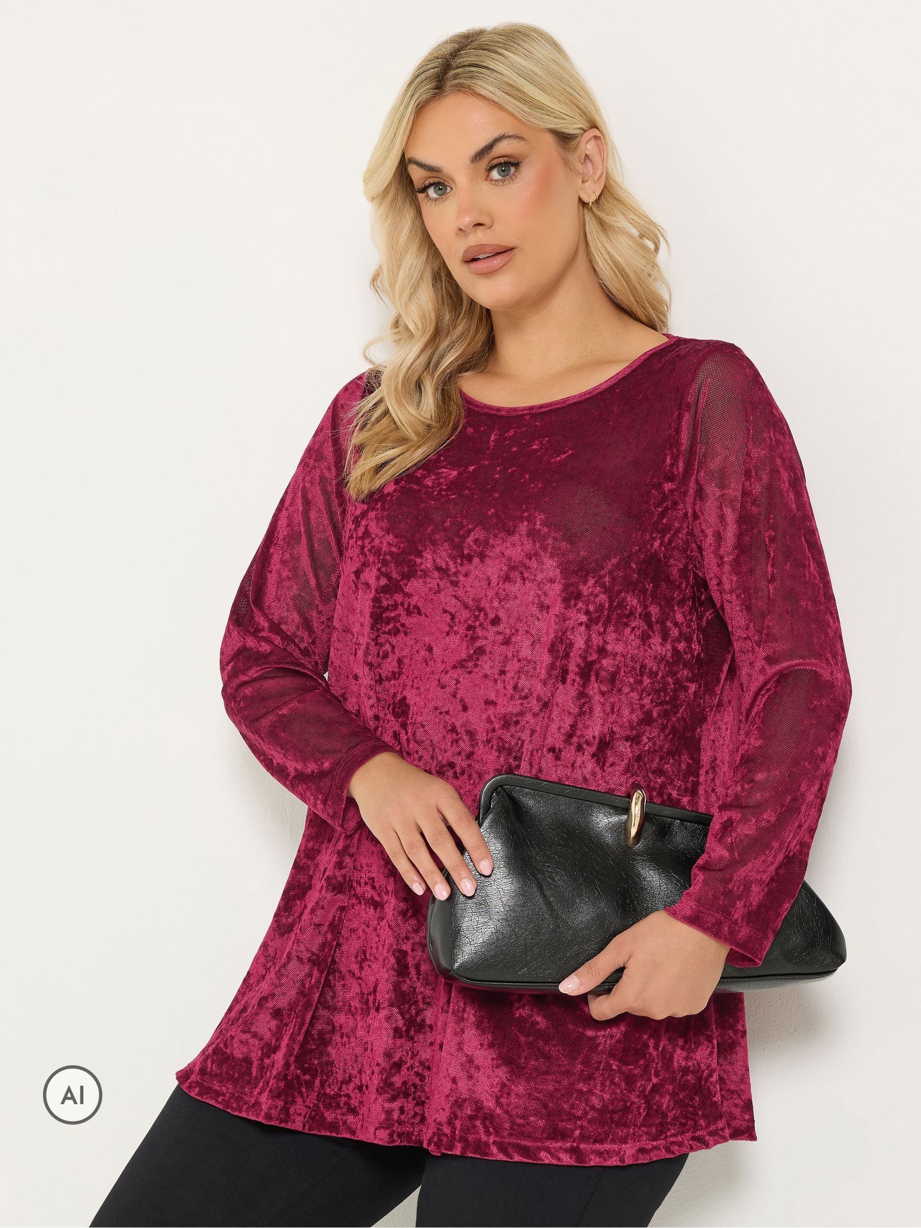 Yours Women's Burgundy Velour Swing Top In | : 26/28 - Image 2