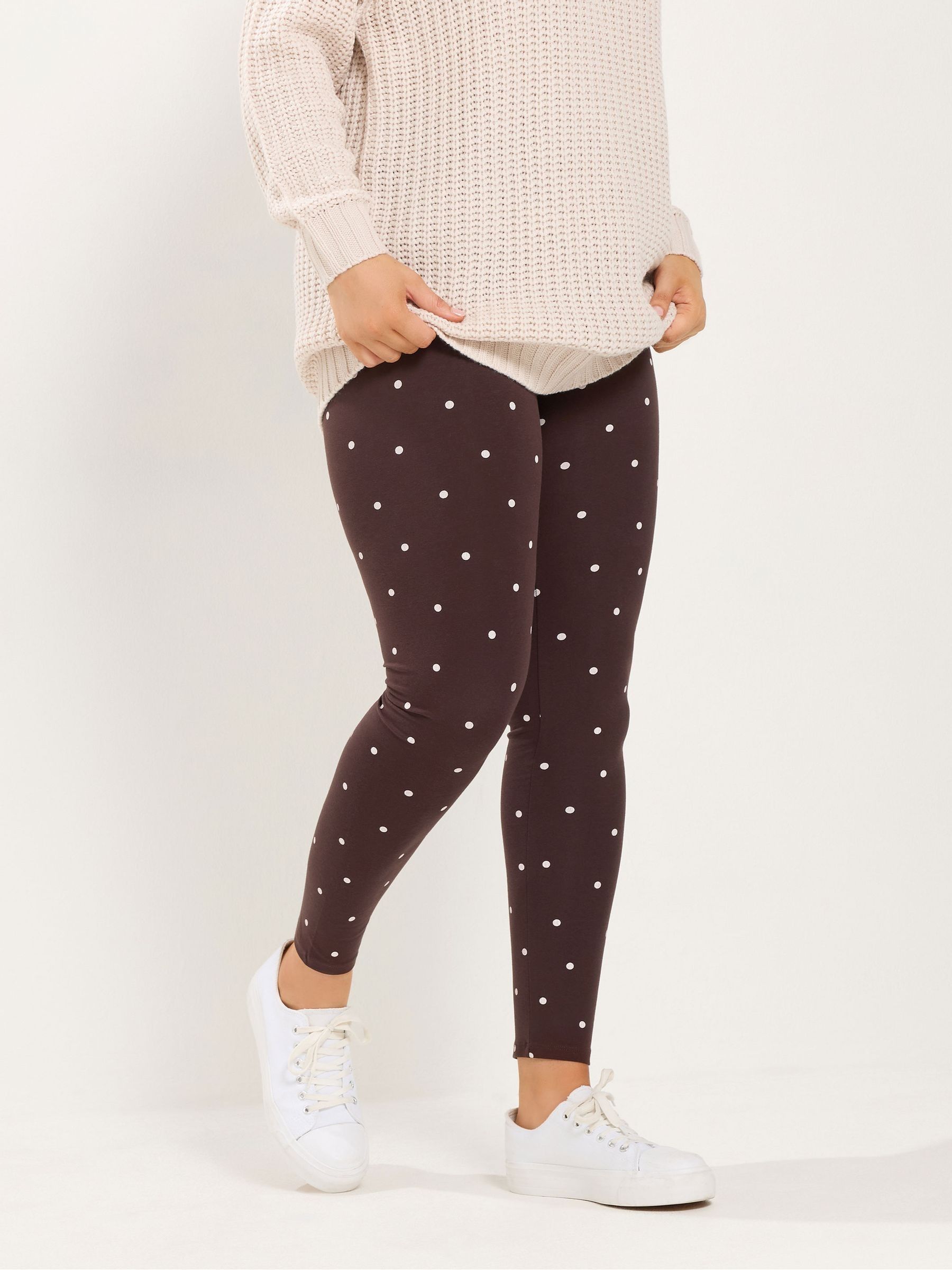 Yours Women's Brown Polka Dot Leggings In | : 30/32 - Image 2