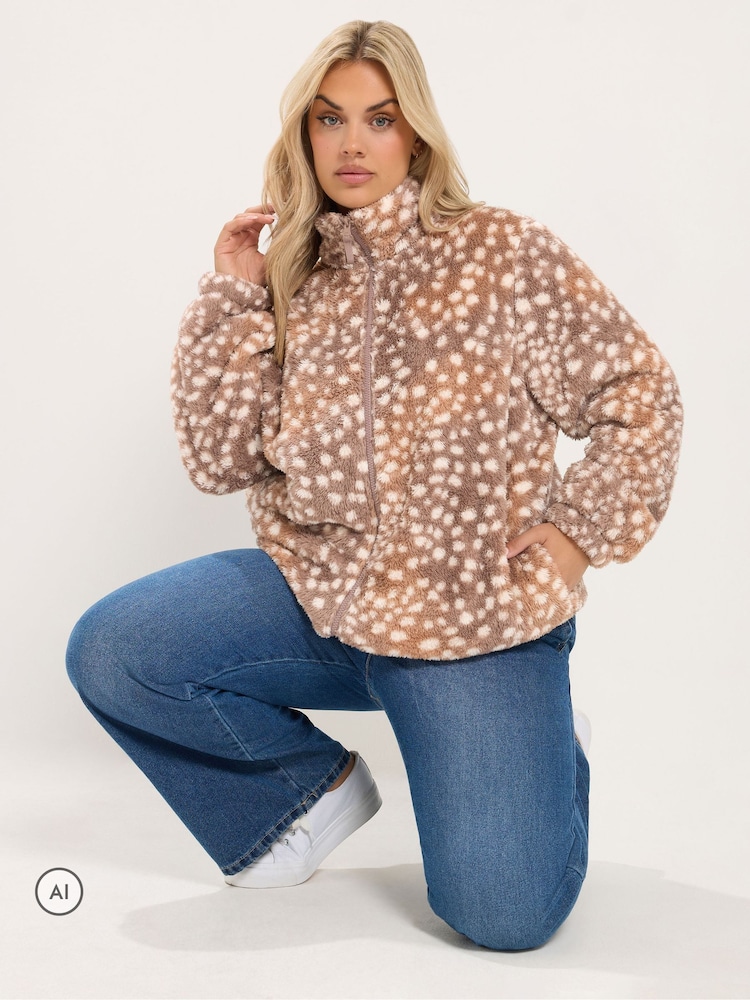 Yours Curve Brown Zip Through Fleece - Image 1 of 6