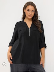 Yours Curve Blus med dragkedja och hakkrage - Bild 1 av 6