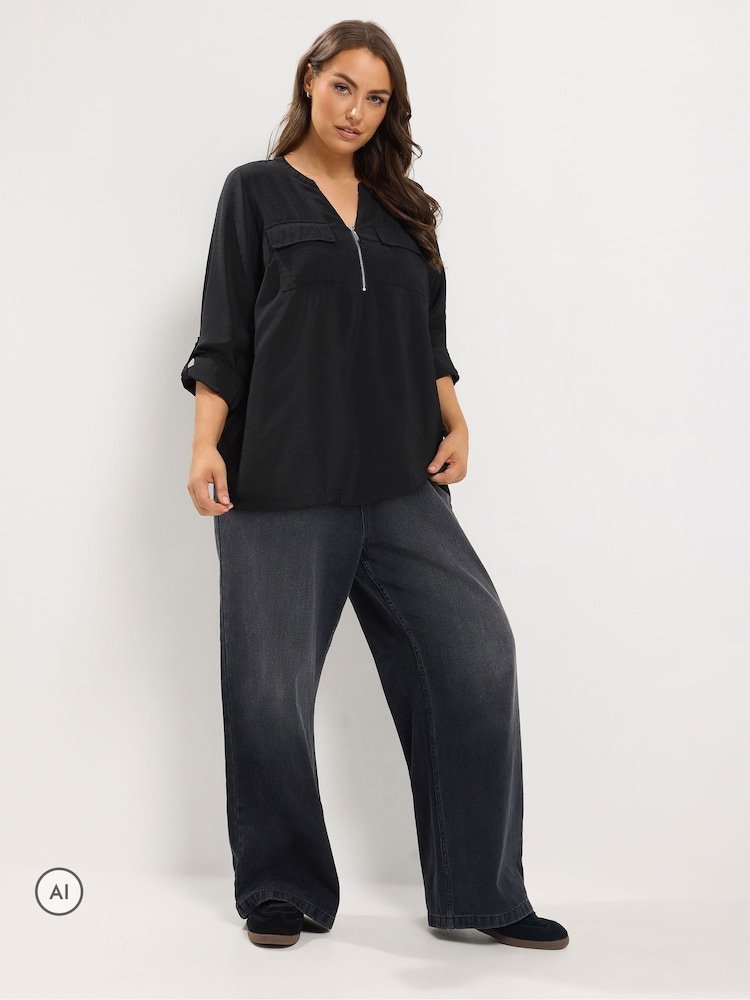 Yours Curve Blus med dragkedja och hakkrage - Bild 2 av 6