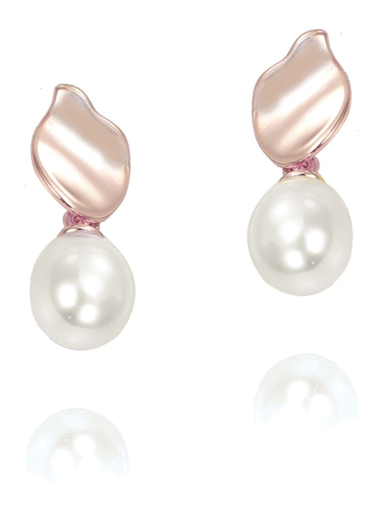 Ivory & Co Rose Gold Modern Pearl Effect Drop Earrings - Image 1 of 5